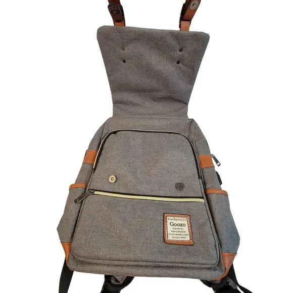 Canvas Grey 15.6" Laptop Backpack USB Charging Port - British Vintage Style - Picture 3 of 15